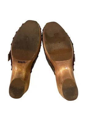 Vintage BCBG Y2k Platform Wooden Leather Clogs Size 8.5 thumbnail 9