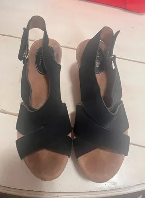 Clarks Black Suede Crisscross Slingback Sandals thumbnail 1