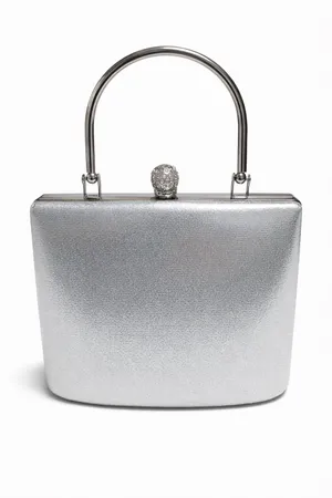 Silver Rhinestone Evening Clutch with Detachable Crossbody Chain Strap thumbnail 3