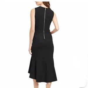 Calvin Klein Black Hi Low Trumpet Sleeveless Stretch Crepe Midi‎ Dress Size 8 thumbnail 3