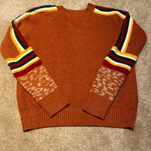 BiBi Knit Texture Contrast Crochet Stripe Brick Sweater Leopard Cuff S thumbnail 8