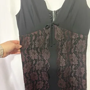 Vintage 90s Y2K Black Brown Lace Slip Dress Dark Romantic Whimsigoth Goth Sz M thumbnail 4