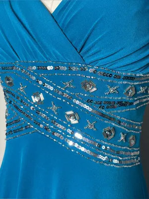 Vintage Blue Beaded Waist Criss Cross Back Mini Cocktail Dress Party Fairycore thumbnail 6