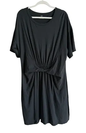 Aerie Women's XL Black Casual‎ T-Shirt Dress Ruched Waist Short Sleeve Casual thumbnail 1