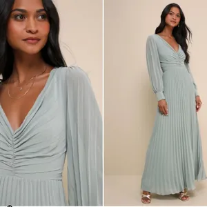LULU's Chic Elegant Long Sleeve Romantic Flowy Bridesmaid Wedding Formal Maxi thumbnail 4