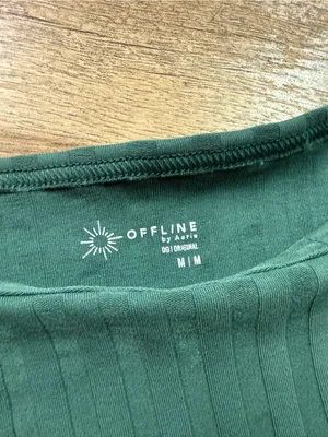 OFFLINE By Aerie Green Ribbed Square Neck Lettuce Hem Crop Top Size Medium thumbnail 3
