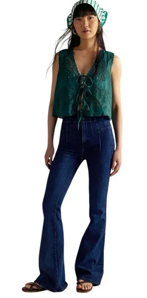 Free People - Jayde Flare Jeans Night Sky Retro High Rise Denim Sz 27 thumbnail 1