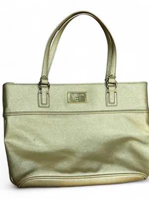 Tommy Hilfiger Gold Metallic Faux Leather Tote Shoulder Bag Large thumbnail 1