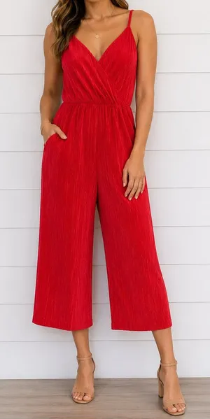 Love,Fire‎ Vibrant Red Pleated Wide-Leg Jumpsuit Sleeveless Size L NEW thumbnail 1