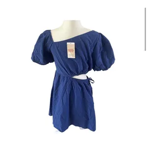 Kirundo NWT Blue Puff Sleeve Asymmetrical Neckline Cut-Out Mini Dress Size M thumbnail 2