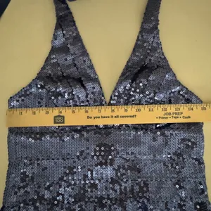 Y2K VTG Forever 21 Blue Sequin Halter Mini Dress Bodycon Cocktail Party Clubwear thumbnail 5