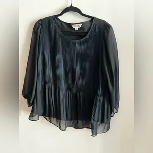 Nanette Lepore Black Metallic Pleated Sheer Blouse Women’s Large L thumbnail 4