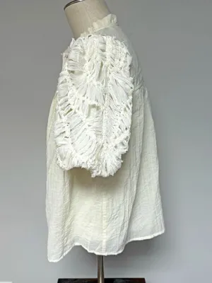 Listicle Textured Shaggy Fringed Puff Sleeve Blouse thumbnail 5