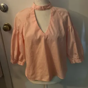 Bleuh Ciel Peach V-Neck Chocker Blouse M Balloon Sleeve Fairycore Whimsygoth thumbnail 1