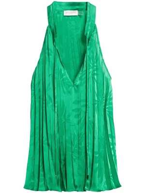 Ramy Brook Alex Pleated Blouse Halter Jacquard Garden Green Island Women's Small thumbnail 5