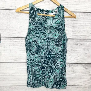 New York & Company Teal Blue Tribal Print Halter Top Wrap Blouse Size Medium thumbnail 3