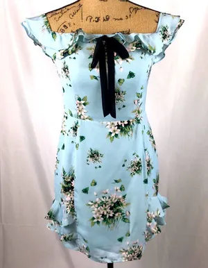Esley dress mini blue floral print with bow accent size S thumbnail 1