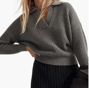 Madewell Gray Knit Collared Sweater thumbnail 1