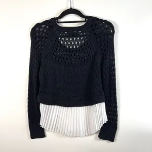 Anthropologie Maeve sweater‎ women's Medium blue white open fisherman knit work thumbnail 7