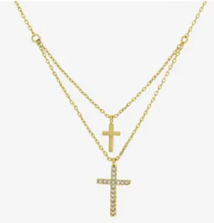 Sparkle cubic, zirconia, and 14 karat gold plated cross Necklace thumbnail 3