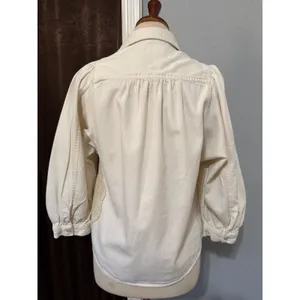 Pilcro Anthropologie XS Shirt Crochet Lace Patchwork‎ Denim Cream Puff Sleeve thumbnail 3