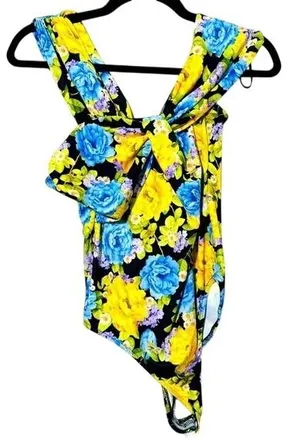 Zara Floral One Shoulder‎ Bodysuit Twist Front Asymmetrical Top NWT M thumbnail 1
