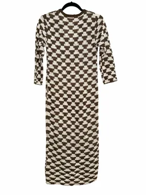 Lisa Says Gah Mafalda Wool Mohair Blend Checker 3/4 Sleeve Knit Midi Dress M/L thumbnail 2
