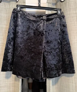 Black Tape_ Black Crushed Velvet Skort with Button Front thumbnail 1