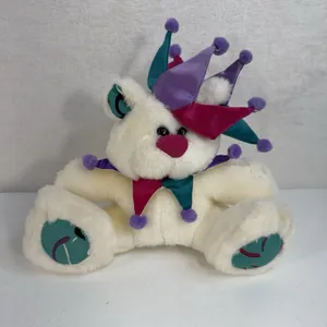 Vintage Cloud 9 Jester‎ Joker White Teddy Bear Stuffed Animal Plush Toy 9" thumbnail 2