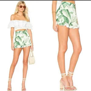 Show Me Your‎ Mumu Tropical Leaf Print Ruffle Hem High Rise Shorts Size XS thumbnail 2