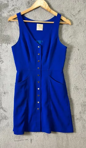 Amanda Uprichard Cobalt Blue Mini Dress‎ Button Front Preppy Chic Clean Girl SM thumbnail 1