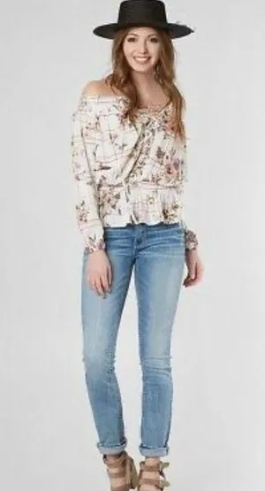 Gimmicks by BKE Cold Shoulder Front Tie Blouse thumbnail 1