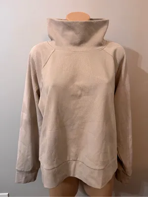 Rbx Funnel Neck Pullover Sweater Sweatshirt Oatmeal Tan Large Patterned thumbnail 1