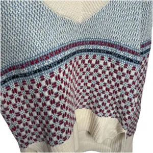 Yans Larat Red Crab Cream Blue V neck High Low Chunky Sweater Size Small Womens thumbnail 2