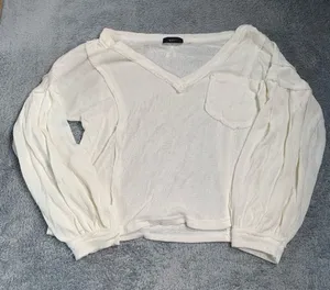 Vici White V-Neck Long puff Sleeve sweater top small thumbnail 1