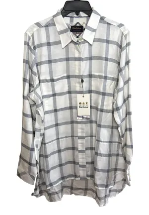 Barbour Summer Tartan Kelso Shirt Womens 12 Cloud/Blue Plaid Cotton British Prep thumbnail 1