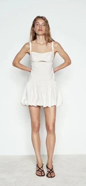 Zara mini dress balloon cut out Elegant off White Sleeveless Dress thumbnail 6