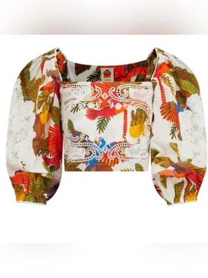 FARM Rio Off-White Forest Birds Blouse Size Xsmall , $155 thumbnail 3