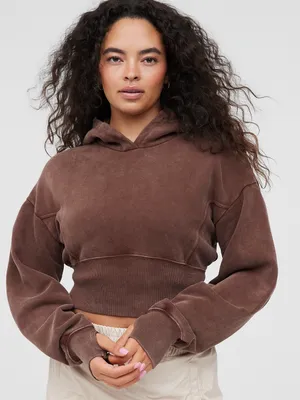 OFFLINE By Aerie Throw-Back Cropped Hoodie Women’s Size XS Brown Athletic Hoodie thumbnail 1