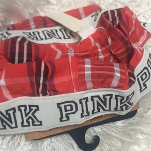 PINK - Victoria's Secret New Cotton Oversized Holiday Plaid Boxer Sleep Shorts with Fold Over Waistband thumbnail 3