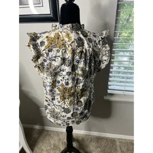 Elan Floral Ruffle‎ Trim Sleeveless Top Blouse Size Medium Cotton thumbnail 6