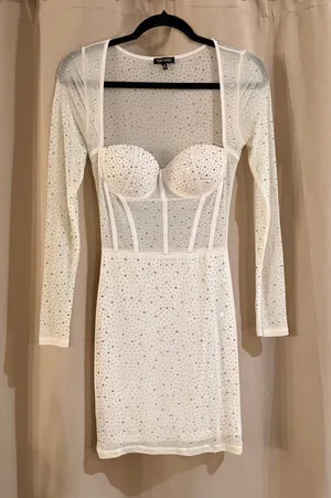 Top Chic White Embellished Mesh Bustier Bodycon Dress thumbnail 1