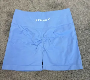 STUNNY Women Workout Shorts Active Seamless Scrunch High Waisted periwinkle blue thumbnail 1