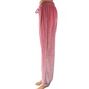 Coolrun Women's Pink Ombre Velour Velvet High Waisted Lounge Sweat Pants Size L thumbnail 2