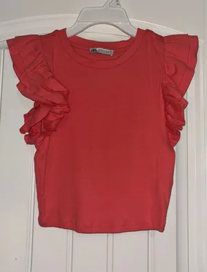 ZARA Ruffle Sleeve Top thumbnail 1