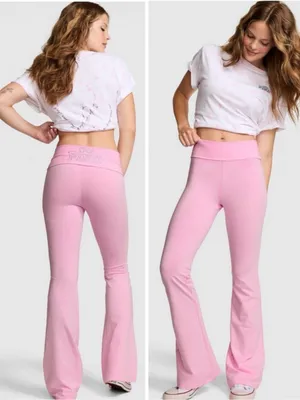 🎀🍭PINK x LoveShackFancy Foldover Flare Leggings Pink Lollipop Coquette Girl XL thumbnail 2