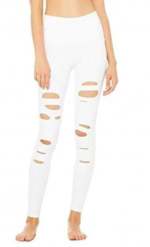 Alo Yoga White High Waist Ripped Warrior Leggings Size Small thumbnail 1
