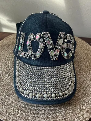 "LOVE" Rhinestone Denim Cap - Hana Bling Cap. Women's thumbnail 4
