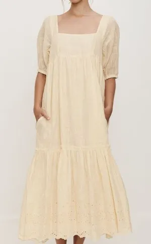 NEW sz XS 0-2 Saint Helena holly Maxi sun puff sleeve yellow dress Embroidery thumbnail 1