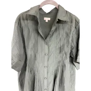 Anthropologie Pilcro Short Sleeve Pintuck Tunic Shirt Dress Olive Green Small thumbnail 7